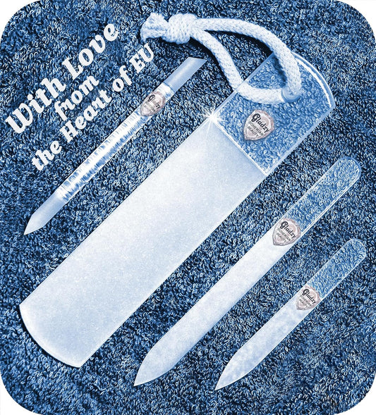 Genuine Czech Glass Nail File Set by GLADZY - Callus Remover Foot Rasp, Cuticle Pusher Manicure Stick, Double Sided Etched Different Grit Surface, Professional Nail Care Tool Kit, Made in EU | alldaygood beauty