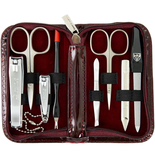 3 Swords Germany – Brand Quality 8 Piece Manicure Pedicure Grooming kit Set for Professional Nail Care with Synthetic Leather case Burgundy - Made in Germany | alldaygood beauty