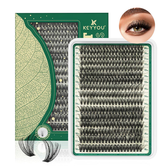 Lash Clusters 280Pcs Eyelash Clusters KEYYOU 60D D Curl 9-18MIX Clusters Lashes Thick Super Soft Wispy DIY Eyelash Extension at Home(60D-D,9-18MIX)