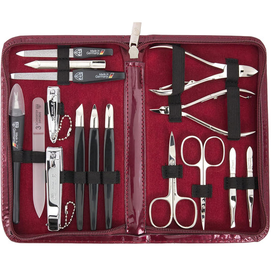 3 Swords Germany - brand quality 16 piece manicure pedicure grooming kit set for professional finger & toe nail care scissors clipper synthetic leather case in gift box, Made in Germany | alldaygood beauty