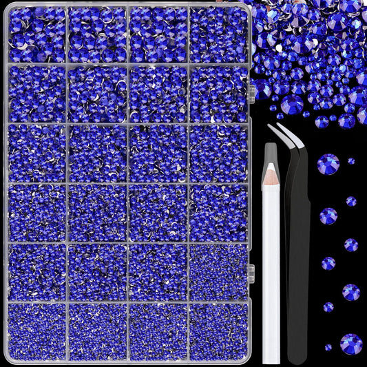 25000Pcs Resin Rhinestones for Crafting, Royal Blue 2-6mm Mixed Sizes Non Hotfix Flatback Gems, Bedazzling Crystal for DIY Crafts Clothing Tumblers Mugs Shoes Fabric Nail Art