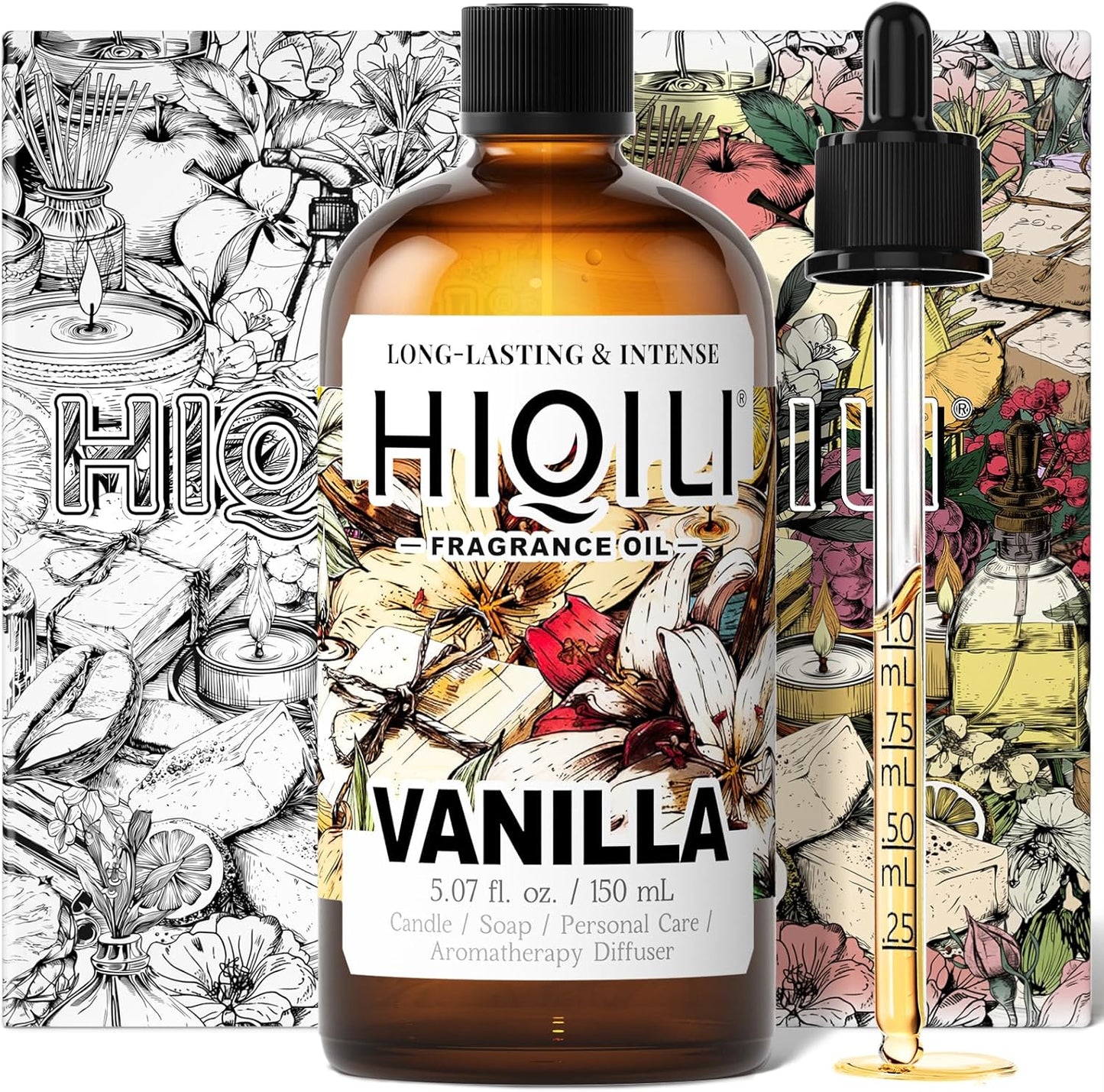 HIQILI Vanilla Fragrance Oil for Body Spray, Diffuser Use, Essential Oil for Candle, Soap, and Women Perfume Making - 5.07 Fl Oz