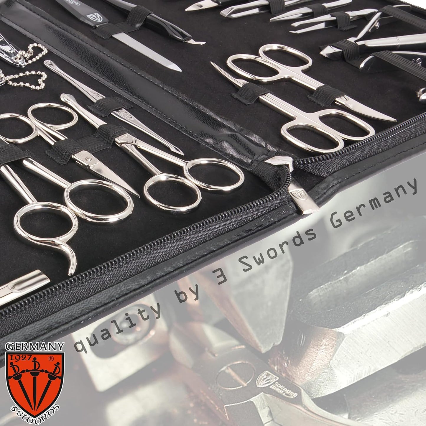 3 Swords Germany - Brand Quality 23 Piece Manicure Pedicure Grooming kit Set for Professional Finger & Toe Nail Care Tweezers File Clipper Fashion Leather case in Gift Box, Made by 3 Swords (0293)