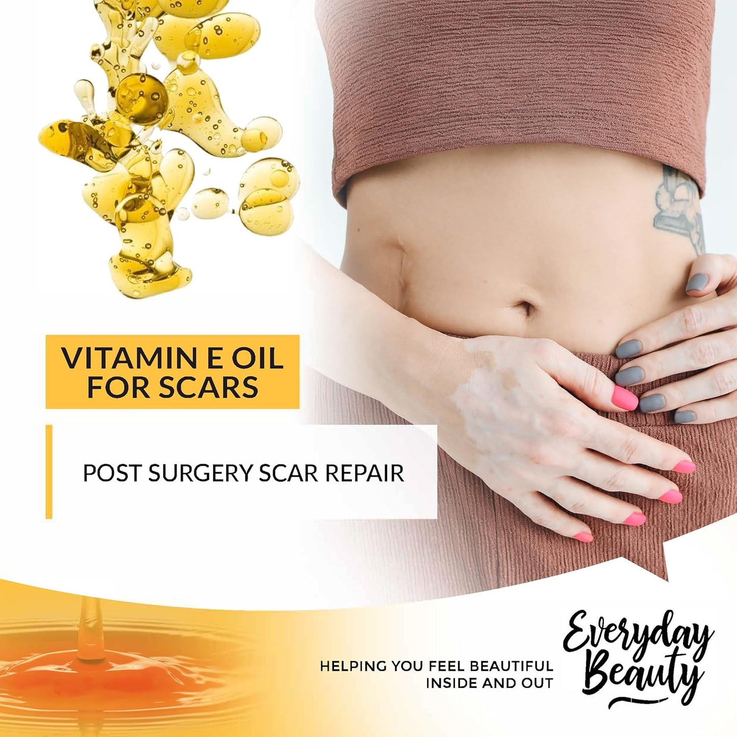 Organic Vitamin E Oil for Scars - USDA Certified 100% All Natural Plant Based 2.01 Fl Oz With Pump Top - Light & Unscented Great for Scars After Surgery - Reduce Wrinkles & Anti Aging