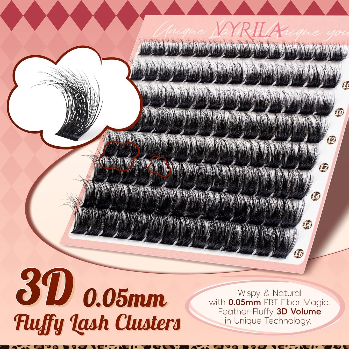 Lash Clusters 0.05mm PBT Fiber Eyelash Clusters, 0.1mm Superfine Black Band D Curl Diy Lash Extension, 112pcs 8-16mm Individual Like Eyelash Extensions (Lushy-D-8-16Mix)