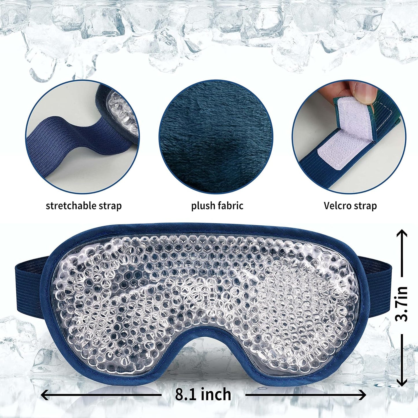Cooling Eye Mask with Gel Bead, Reusable Cold Compress Ice Pack Sleeping Eye Cooling Pads for After Eyelid Surgery, Puffiness, Puffy Eyes, Headache, Migraine Relief(Navy Blue)