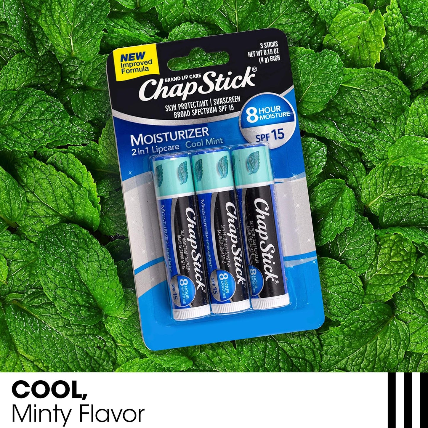 ChapStick Moisturizer 2-in-1 Lipcare SPF 15 Cool Mint 3-Pack + Classic Spearmint Lip Balm 2-Pack, 0.15 Oz Ea (5 Piece Set)