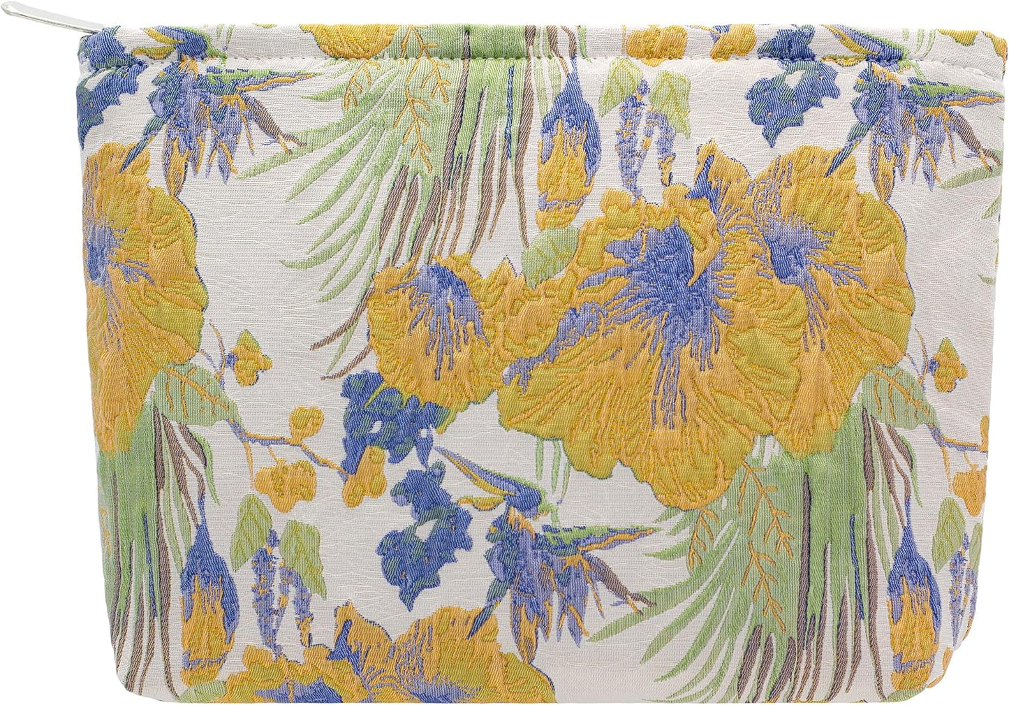Makeup Bags for Purse Zipper Cosmetic Pouch Large Travel Canvas Make Up Organizer Tool Pouch for Women and Girls,Brocade Flower Yellow